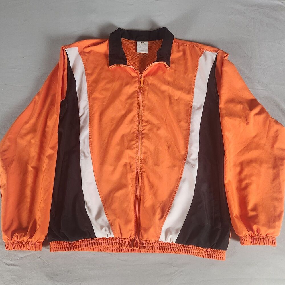 adidas mens full zip windbreaker jacket orange black white size medium